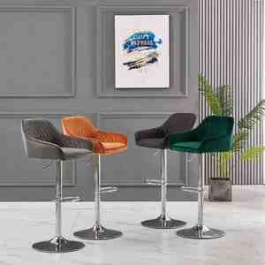 Tabourets de bar hauts en velours contemporain Chaises de comptoir en cuir synthétique pour la salle à manger Home Bar Hotels-Meubles de cuisine design - Product Image 3