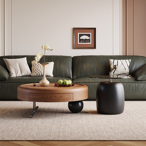 Wood <b>Round</b> Coffee <b>Table</b> Set <b>With</b> <b>Storage</b> For Living Room Modern Design - Product Image 1