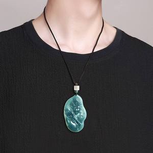 หยกธรรมชาติสีน้ำเงิน Zhaji Lhamo จี้หยก UNISEX ดีไซน์ดั้งเดิมสไตล์จีน ของขวัญพร้อมใบรับรองการประเมินราคา E009 - Product Image 4