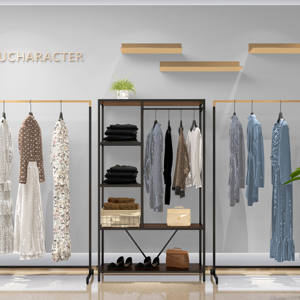 Yiree Retail, tienda de vestidos <span class=keywords><strong>para</strong></span> damas, diseño de ajuste, soportes de exhibición de ropa de pared múltiple de metal y <span class=keywords><strong>bonitos</strong></span> estantes de ropa - Product Image 1