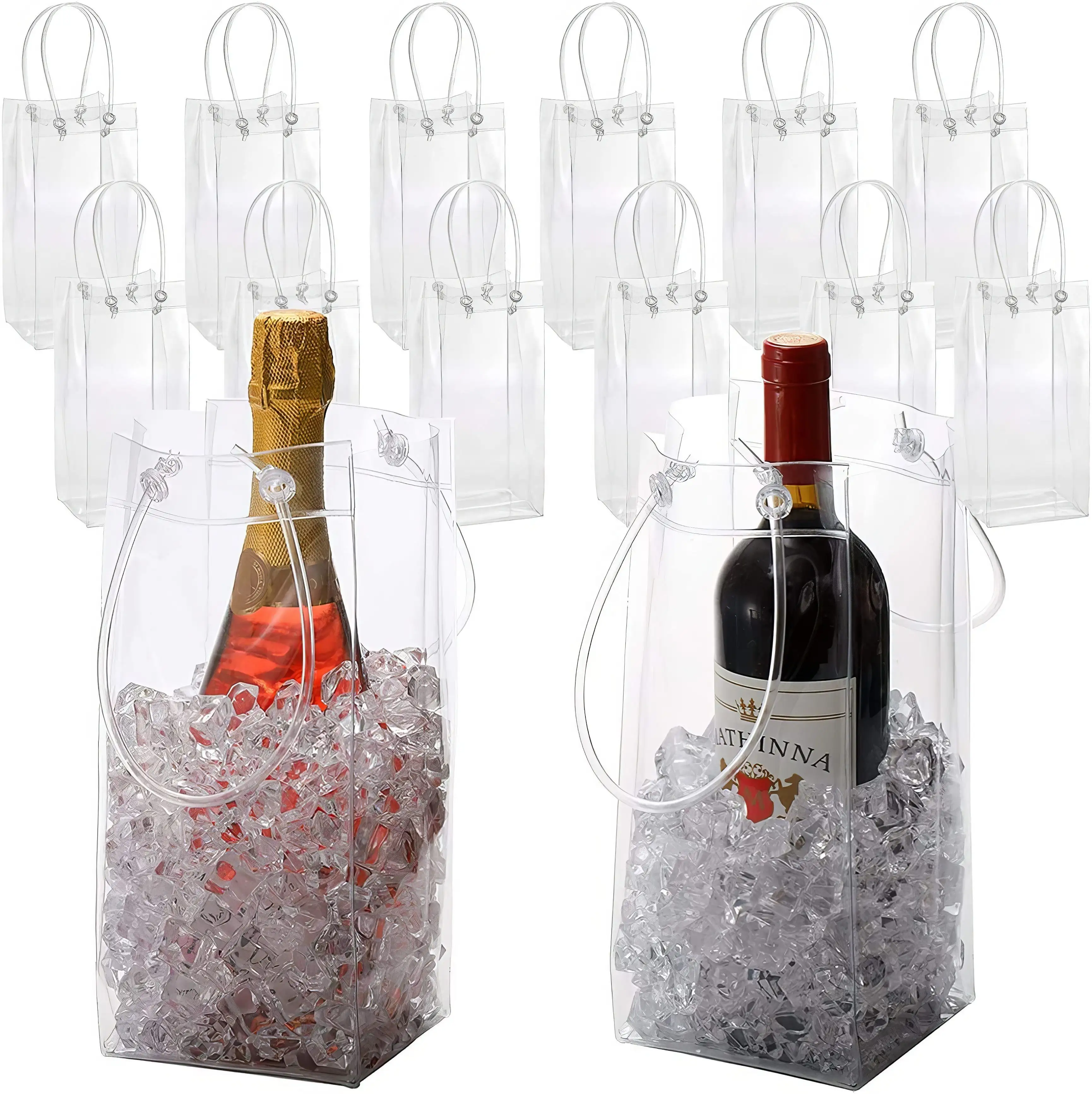 Sampanye luar ruangan portabel dilipat ember bening plastik PVC botol bir anggur pendingin es anggur kantong hadiah tas untuk botol anggur