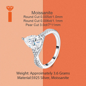 Elegante <span class=keywords><strong>Anello</strong></span> in <span class=keywords><strong>Argento</strong></span> Sterling <span class=keywords><strong>925</strong></span> <span class=keywords><strong>con</strong></span> Moissanite Taglio a Pera e Pietre Intrecciate, Perfetto per Proposte e Matrimoni - Product Image 4
