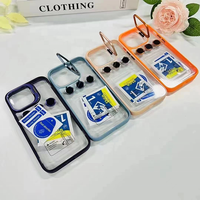 Coque arrière en TPU PC avec support invisible pour objectif métallique évidé et protection d'appareil photo pour iPhone 15 Pro Max 17 16 13 14 12 Pro