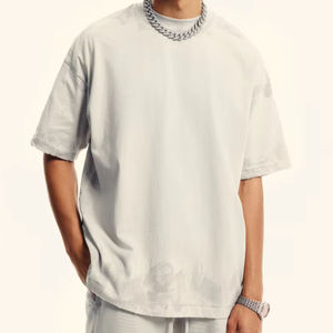 T-shirt Vintage Oversize en Coton Tricoté Uni 305 GSM 100% Coton, Lavage Acide, Épaules Tombantes, pour Hommes - Vente en Gros Streetwear - Product Image 1