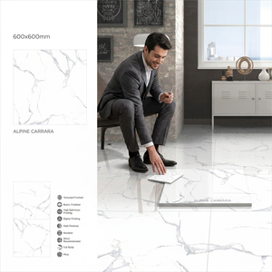 Azulejos de Porcelana Pulida Alecia Gris 600x600mm, Diseño de Mármol Gris, Acabado Brillante para Piso, 60x60cm - Product Image 3