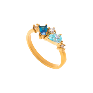 Anello J&D con Zirconia Cubica Blu, Acciaio Inossidabile Placcato Oro 18K, Forme Quadrate, a Goccia e Rotonde, Misura <span class=keywords><strong>7</strong></span> - Product Image 1
