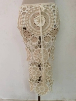 Robe longue maxi en acrylique vert respirant au crochet, style mode été 2024, pour femme, moulante, dos nu, à licou, motif floral, coupe échancrée, sexy et ajourée