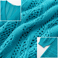 Robe longue en maille texturée bleu sarcelle pour femme, col en V, manches longues, vente en gros