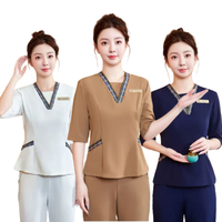 Uniforme de technicien de beauté à col en V vêtements de travail extensibles à la mode pour Salon de Spa vêtements de santé courts pour Massage des pieds à l'hôpital