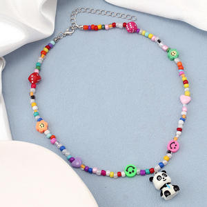 Rice Bead Necklace Cartoon Monster Pendant Rainbow Charm Clavicle Chain Korean Style Jewelry Gift For Kids And Teens - Product Image 4