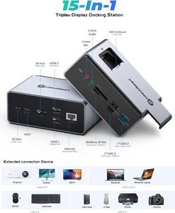 Base de Conexión Tipo C 15 en 1 con Carcasa para SSD, Monitores Triples, MST USB C, Compatible con Discos Duros, para MacOS y Windows - Product Image 2