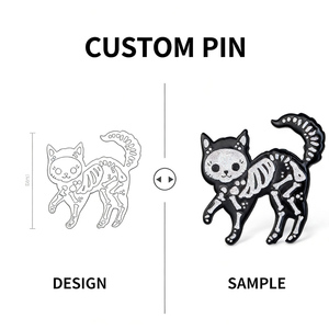 Broche en émail personnalisée en alliage, motif chat squelette effrayant à paillettes, accessoire cadeau, badge créatif, souvenir et objet décoratif - Product Image 2