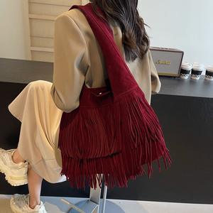 Bolsos de Hombro Tipo Hobo de PU Geométricos Vintage para Mujer, Impermeables, con Borlas, para Verano y Otoño - Product Image 5