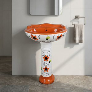 Nouvel Arrivage Vinus Ensemble de Lavabo sur Pied en Céramique Noir Blanc Design Côtier Coloré pour Salle de Bain - Product Image 2