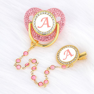 Designer di fabbrica <span class=keywords><strong>rosa</strong></span> Bling ciuccio Clip-lettere di diamanti, perle di vetro, collana di lusso massaggiagengive ciuccio - Product Image 1