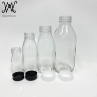 Bouteilles en Verre Carrées Françaises pour Boissons, avec Couvercle en Plastique, Capacités 1000ml 500ml 400ml 250ml 200ml, pour Jus de Fruits et Lait - Vente en Gros