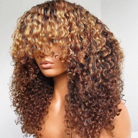 Perruque en cheveux humains vietnamiens ondulés bouclés, couleur blond miel, densité 250, cuticules alignées, avec dentelle transparente, vente en gros