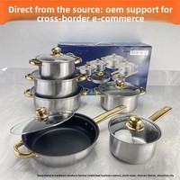 Ensemble de casseroles 12 pièces, poêle, marmite, casserole, poignée or orange, couvercle en verre, compatible induction et gaz, cuisine