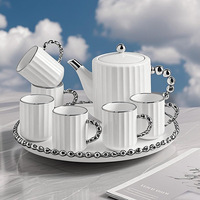 Service à thé et café de luxe en céramique 8 pièces avec plateau tournant, idéal pour la maison, le bureau ou les salles de réunion, pour une ambiance conviviale et une esthétique raffinée.