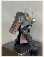 Casque d'armure de samouraï japonais en métal avec broderie 3D, accessoire de scène portable pour la décoration de restaurants et pubs japonais, utilisation en extérieur