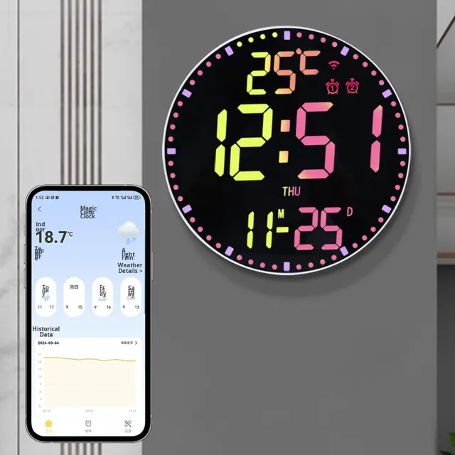 Study Room WiFi RGB Electronic Perpetual Calendar Digital Wall Clock with APP Smart Control Alarm for Bathroom Living Room