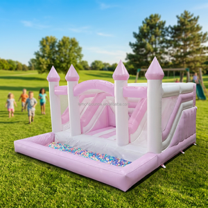 Castillo Inflable Rosa de Grado Comercial con Tobogán y Piscina para Fiestas de Cumpleaños, Bodas, Eventos al Aire Libre, Alquiler - Product Image 2