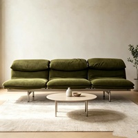 Canapé modulaire en flanelle vert olive antique, directement de l'usine, avec cadre en acier inoxydable minimaliste, grand plateau plat, tissu design pour hôtel