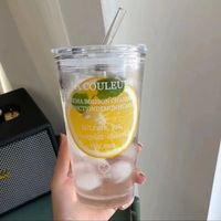 Bouteille d'eau en verre avec bouchon à paille, gobelet en verre borosilicate de haute qualité 16oz, tasse écologique pour café, lait, jus de citron, compatible lave-vaisselle