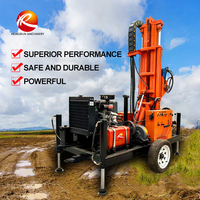 Machine de forage portable multi-angles diesel 37KW, équipement de forage de puits d'eau portable avec une profondeur de 220m, petite plateforme hydraulique sur roues