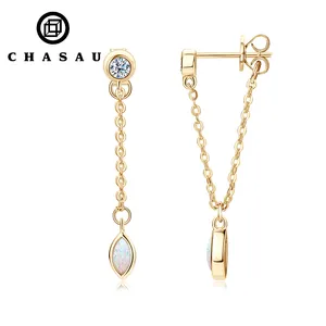 2023 Trend Jewelry Long Chain Tassel Promotional 925 Sterling Silver Marquise Cut Opal Drop Earrings for Women
