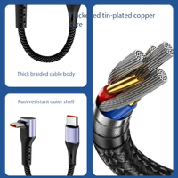 Kabel Data Pengisian Daya 90 Derajat, Kabel Pendek 6A 0.25 0.5M, Kabel USB Tipe A ke Tipe C, Kabel Power Bank Cepat untuk Ponsel