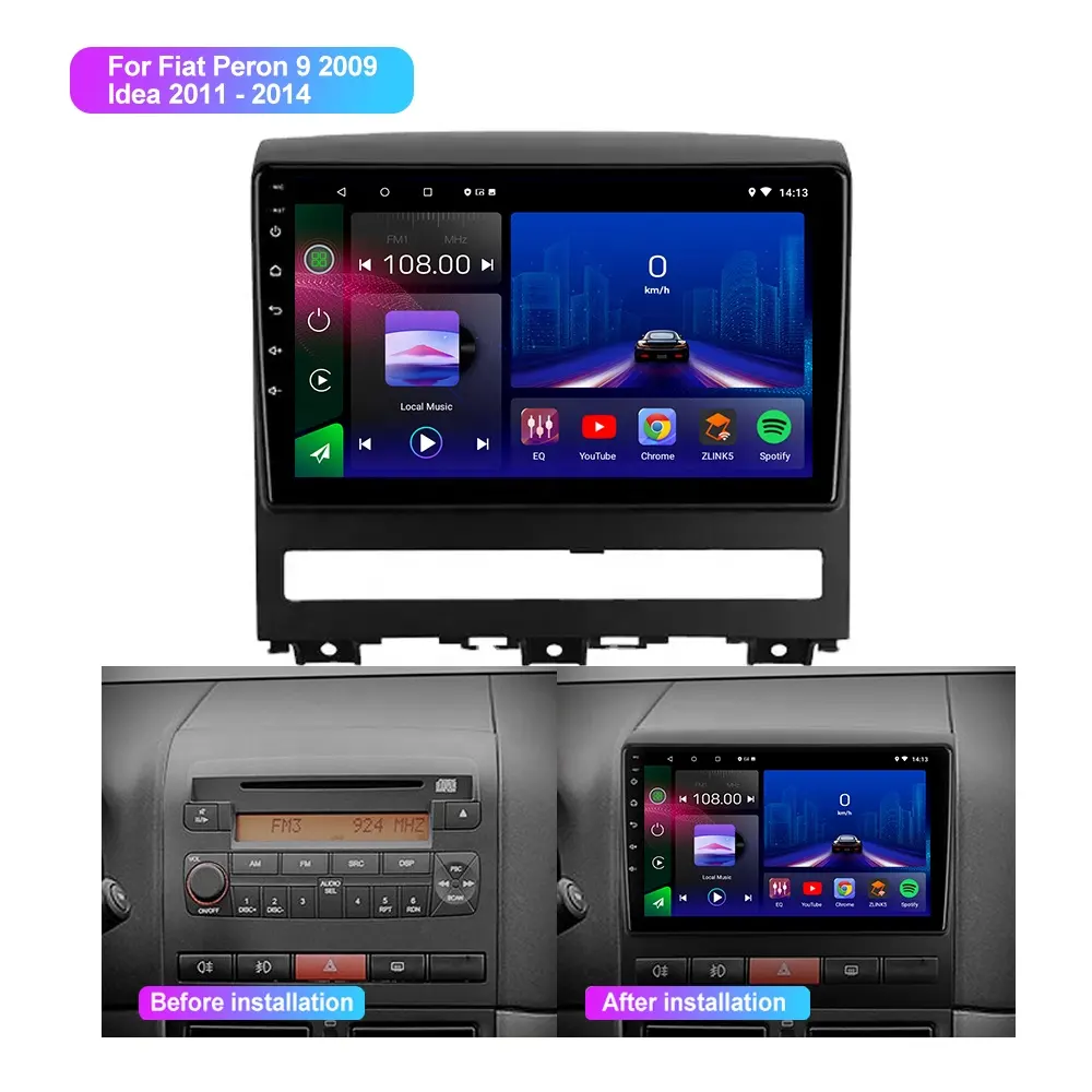 Jmance 자동차 안드로이드 화면 9 인치 Carplay 안드로이드 자동 자동차 라디오 피아트 Peron 9 2009 아이디어 2011 - 2014 자동차 오디오 플레이어