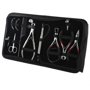 Customizable tool set for hair <b>extension</b> with 3 Hole Nano & Microbeads Plier Microlink opener plier parting <b>nail</b> Cutting Scissor - Product Image 1