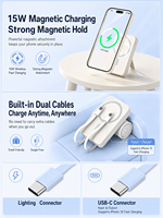 HYTO Pengisi Daya Cepat Dua Arah 10000mah 15W Nirkabel Magnetik dengan Kabel Terintegrasi, Penyangga Tersembunyi, Logo Kustom