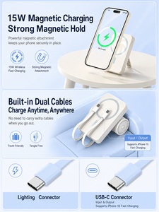 Batterie externe magnétique sans fil HYTO à charge rapide bidirectionnelle 10000 mAh 15 W <span class=keywords><strong>avec</strong></span> câble intégré, support dissimulé, logo personnalisé - Product Image 3