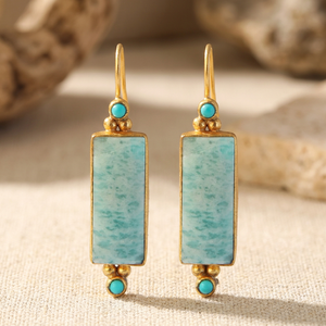 Trendy Handmade Amazonite Gold Plated <b>Sterling</b> <b>Silver</b> Bezel Setting <b>Wire</b> Earrings for Girls-Wedding Gift Party - Product Image 2