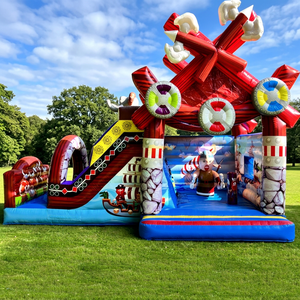 Château gonflable combiné inspiré du bateau pirate, toboggan, château gonflable pour tout-petits, matériau PVC, capacité de 500 kg, taille personnalisable - Product Image 1