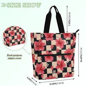 Wholesale Custom Hawaii Tropical Checked Flower Book Bag Reusable Shoulder Bags Large Capacity <b>Handbag</b> for Book Class Knapsack - Product Image 2