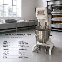 Mixer Telur Planetary Ganda 100L, Mesin Pengocok Krim Kue Komersial, Mixer Makanan Otomatis dengan Pengangkat Mangkuk dan Dua Pengocok