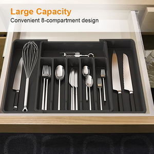 Khay chia ngăn kéo dao kéo bằng nhựa có thể điều chỉnh, hộp đựng đồ dùng bằng bạc, dụng cụ ăn uống, khay đựng đồ dùng nhà bếp có thể mở rộng - Product Image 5