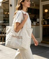 Sac en tissu de coton épais de 16 oz, uni, grande capacité, blanc, logo personnalisé imprimé, sac de shopping durable, écologique
