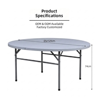 Table ronde pliante d'extérieur en plastique imperméable avec structure en acier robuste de 150 cm pour banquets, mariages, fêtes, jardins, hôtels