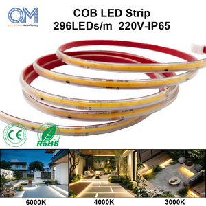 Bande LED COB d'extérieur en gros pour aménagement paysager, AC110V/220V, 296 LED/m, IP67, 100M, Ra90, 3000K-6500K, haute luminosité, flexible, garantie 3 ans - Product Image 1