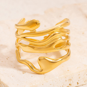 Fashion <b>Rings</b> Women's Geometric Irregular Open Design 18k Gold Plated Stainless Steel Jewelry Gift Occasion - Product Image 4