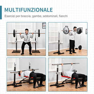 HOMCOM Set of 2 Steel Barbell Racks, 2 <b>Hooks</b> with Adjustable Height, Capacity 150kg, 55x57x105-170cm, <b>Black</b> - Product Image 6