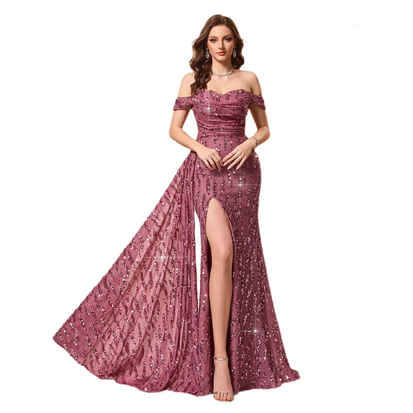 off shoulder gown nude