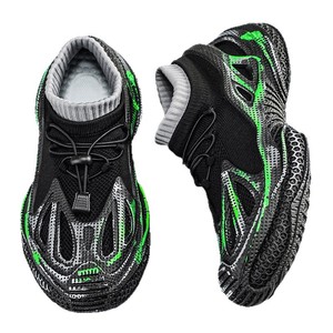 Men's <b>Black</b> Neon Green <b>Sock</b>-Slip-On Sneakers, 3D Printed Mesh Lightweight Non-Slip Sport Shoes - Product Image 5