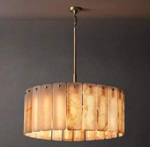 Lámpara Colgante Redonda de Alabastro con Cuerpo de Latón Dorado, LED 2700K Blanco Cálido Regulable para Sala de Estar - Product Image 5