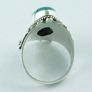 Magnifique bague classique en argent sterling 925 avec pierre turquoise, sertie clos, pour mariage et anniversaire, fournisseur Inde - Product Image 4