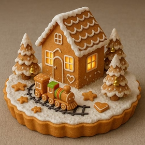 Dekorasi LED rumah kue jahe grosir kustom dengan Set kereta, ornamen meja natal untuk dekorasi rumah liburan - Product Image 1